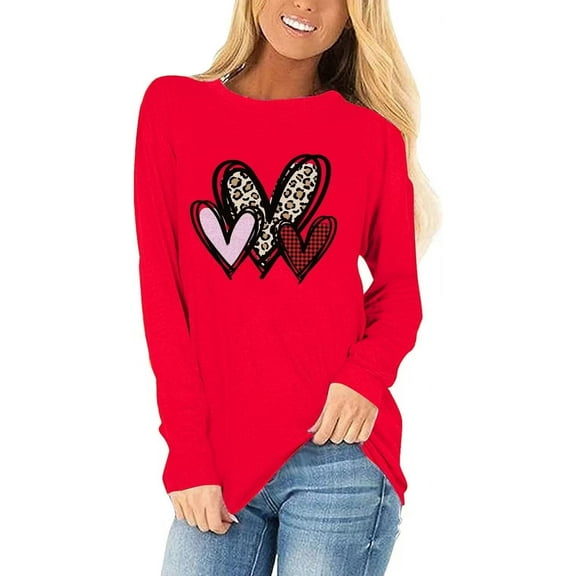 Beopjesk Womens Casual Love Heart Shirts Long Sleeve Valentine's Day Tees Raglans Sleeve Graphic Tees Tops