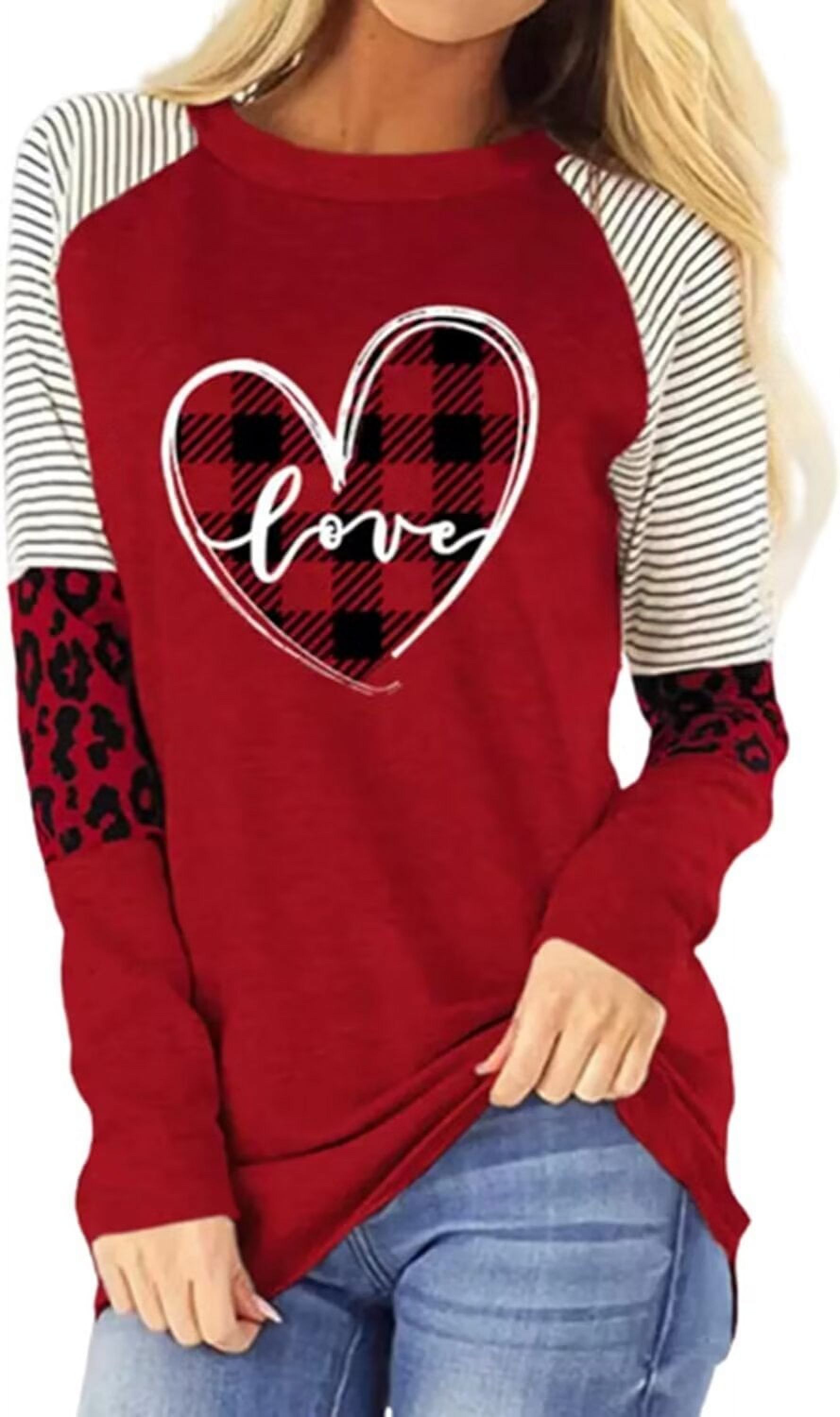 Beopjesk Womens Casual Love Heart Shirts Long Sleeve Valentine's Day ...