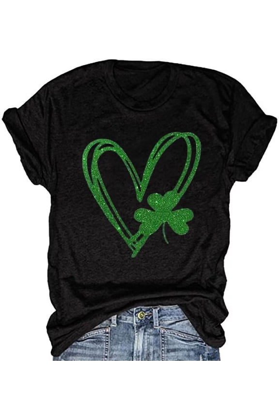 Womens Casual St Patrick's Day Shirts Heart Graphic Tees Lucky Shamrock Shirts