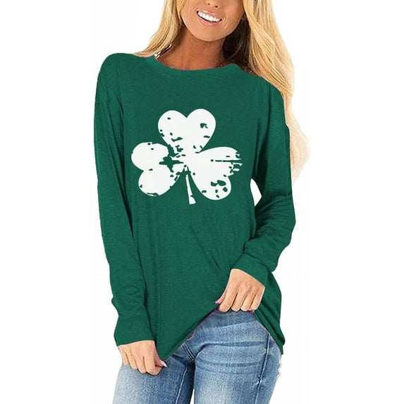 Beopjesk Womens Casual St Patrick's Day Shirts Heart Graphic Tees Lucky Shamrock Shirts
