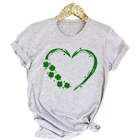 Beopjesk Womens Casual St Patrick's Day Shirts Heart Graphic Tees Lucky Shamrock Shirts