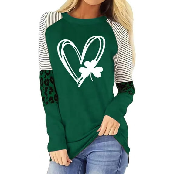 Beopjesk Womens Casual St Patrick's Day Shirts Heart Graphic Tees Lucky Shamrock Shirts