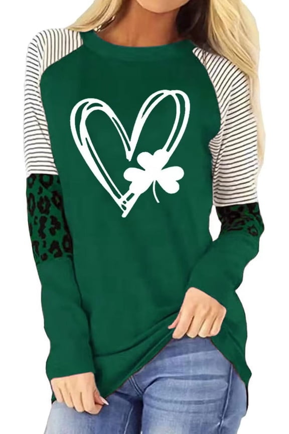 Womens Casual St Patrick's Day Shirts Heart Graphic Tees Lucky Shamrock Shirts