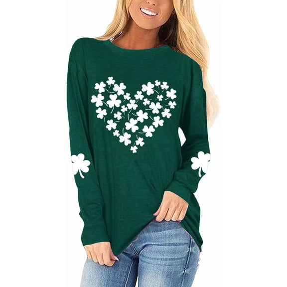 Beopjesk Womens Casual St Patrick's Day Shirts Heart Graphic Tees Lucky Shamrock Shirts