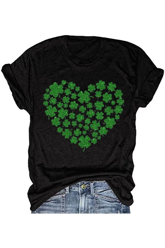 Womens Casual St Patrick's Day Shirts Heart Graphic Tees Lucky Shamrock Shirts