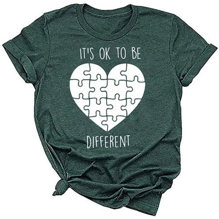 Beopjesk Womens Love Autism Awareness Shirts Short Sleeve Round Neck Autistic Support Graphic Tees Tops