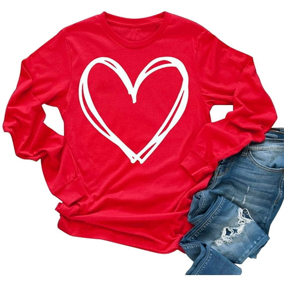Beopjesk Womens Love Heart Raglans T-Shirts Casual Long Sleeve Valentine's Day Graphic Tees Tops