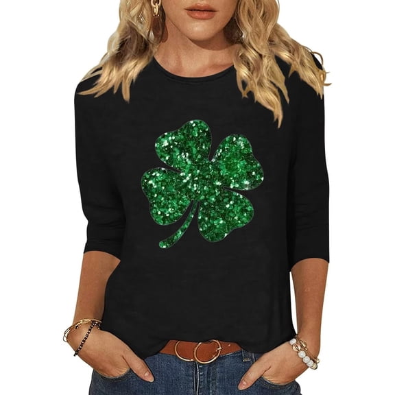 Beopjesk Womens Love Heart Shirts 3/4 Sleeve Valentine's Day St Patrick's Day Graphic Tees