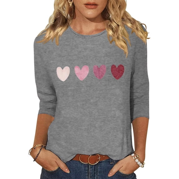 Beopjesk Womens Love Heart Shirts 3/4 Sleeve Valentine's Day St Patrick's Day Graphic Tees