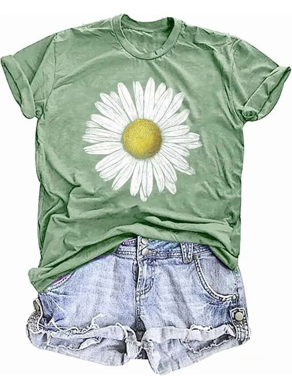 Womens Short Sleeve Crew Neck T Shirts Wildflower Shirts Summer Graphic Tee Tops