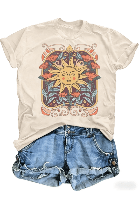 Womens Short Sleeve Crew Neck T Shirts Wildflower Shirts Summer Graphic Tee Tops