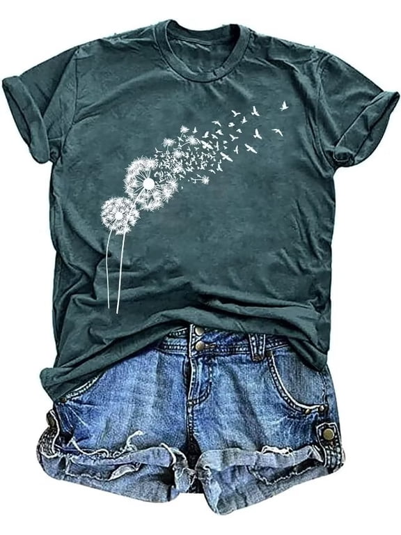 Womens Short Sleeve Crew Neck T Shirts Wildflower Shirts Summer Graphic Tee Tops