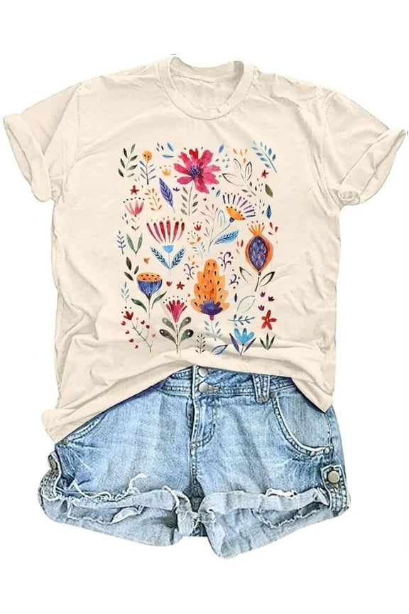 Womens Short Sleeve Crew Neck T Shirts Wildflower Shirts Summer Graphic Tee Tops