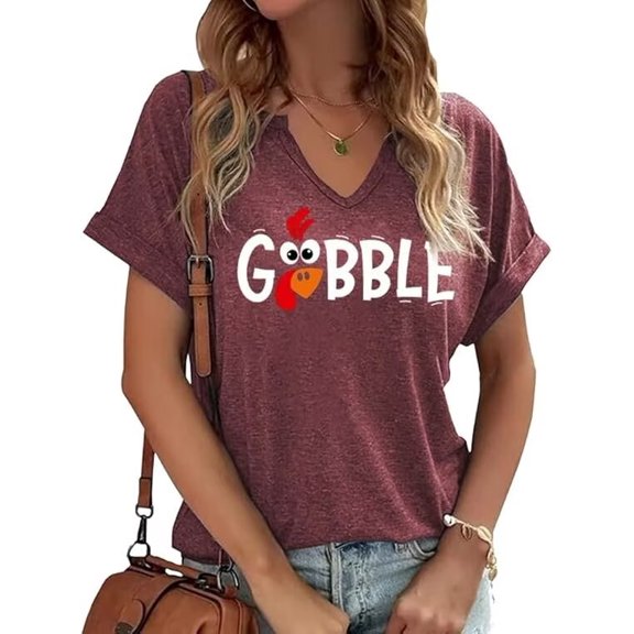 Beopjesk Womens Short Sleeve V Neck Halloween Shirts Thanksgiving Fall Graphic Tees