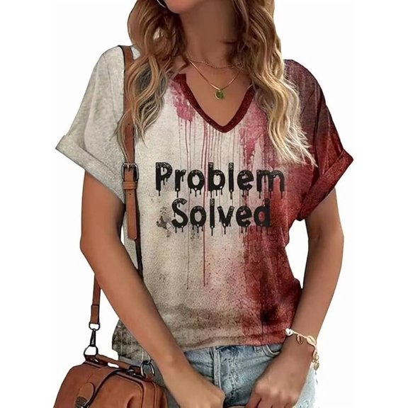 Beopjesk Womens Short Sleeve V Neck Halloween Shirts Thanksgiving Fall Graphic Tees