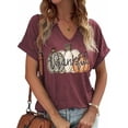 thumbnail image 1 of Beopjesk Womens Short Sleeve V Neck Halloween Shirts Thanksgiving Fall Graphic Tees, 1 of 1