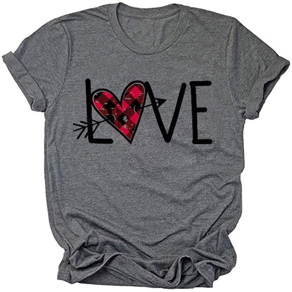 Beopjesk Womens Valentine's Day Graphic Tees Short Sleeve Heart Printed Shirts Blouse Tops