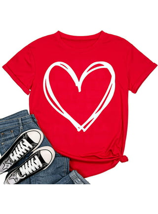 Rvidbe Valentine's Day Shirts Women Red Heart Graphic Tees Loose