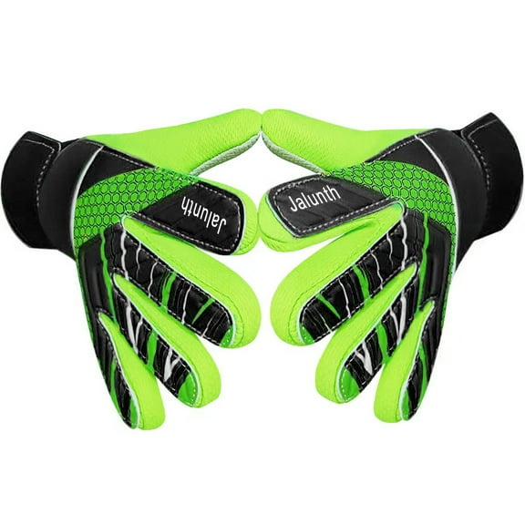 Beoub Goalkeeper Goalie Gloves Kids Youth Goal Keeper Soccer Field Player Glove Boys Girls Ages 5-7 Years Old Anti-Slip Latex Black Green Palm Pu Hand Back Size 5