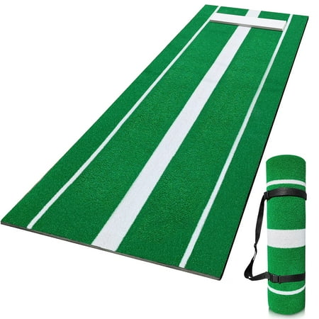 Beoub Portable Fastpitch Slowpitch Softball Pitching Mat 3' x 10' Pitchers Mound Turf Matt with Inlaid Power Line Non-Slip Foam Backing for Cage Floors Garage Decks Indoor Outdoor with Carry Strap