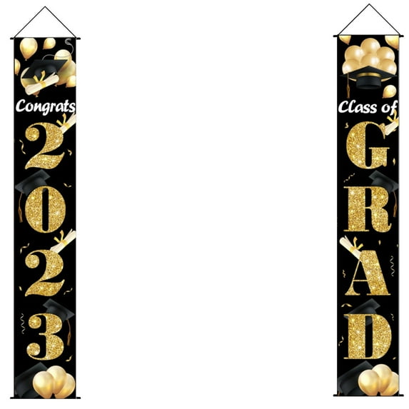 Beppter Hangs 2023 Graduation Banners Hanging Flags Porch Sign Class Of 2023 & Congrats Grad Banner 2023 Graduation Decorations Party Supplies For Indoor/Outdoor Home Door Decor