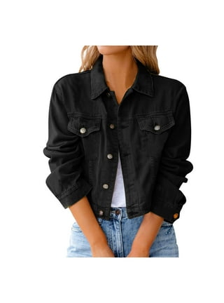 Black denim jacket short deals