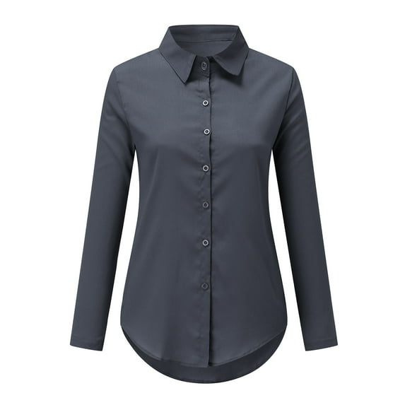 Beppter Women's Long Sleeve Solid Color Button Turn-down Collar Shirts Blouses Tops Long Shirt Women Womens Cotton Short Sleeve Shirts Womens Oversized Tee Shirts