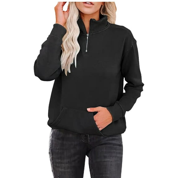 Beppter Women's Quarter Zip Lightweight Pullover Sweatshirts Solid Color Long Sleeve Casual Tops Tunic Hoodies for Women Women's Athletic Hoodies Womens Sweaters Zip