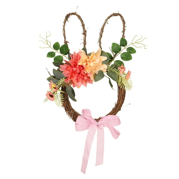 Beppter Wreath,1X Garland,Easter Dahlia Bow Rabbit Wreath,Easter Wreath Spring Decorating Farmhouse Decor Wall Home Decor Gift Diy Easter Front Door Wreath Decoration