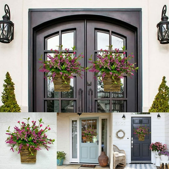 Beppter Wreath,1X Pink Berries and Wild Flowers Door Hanging Basket Garland,Pink Berries and Wild Flowers Hanging Basket Wreath,