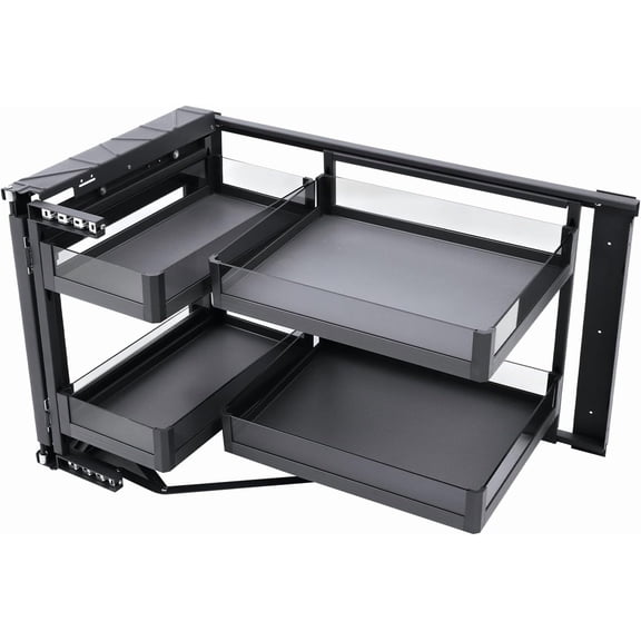 Bepritm Left/Right Pull out Cabinet Organizer, 2-Tier Blind Corner Cabinet Organizer with 4 Adjustable Baskets, Fits 14" Opening & Soft-Close Mechanism for Kitchen Base Cabinet Organization(Style A)