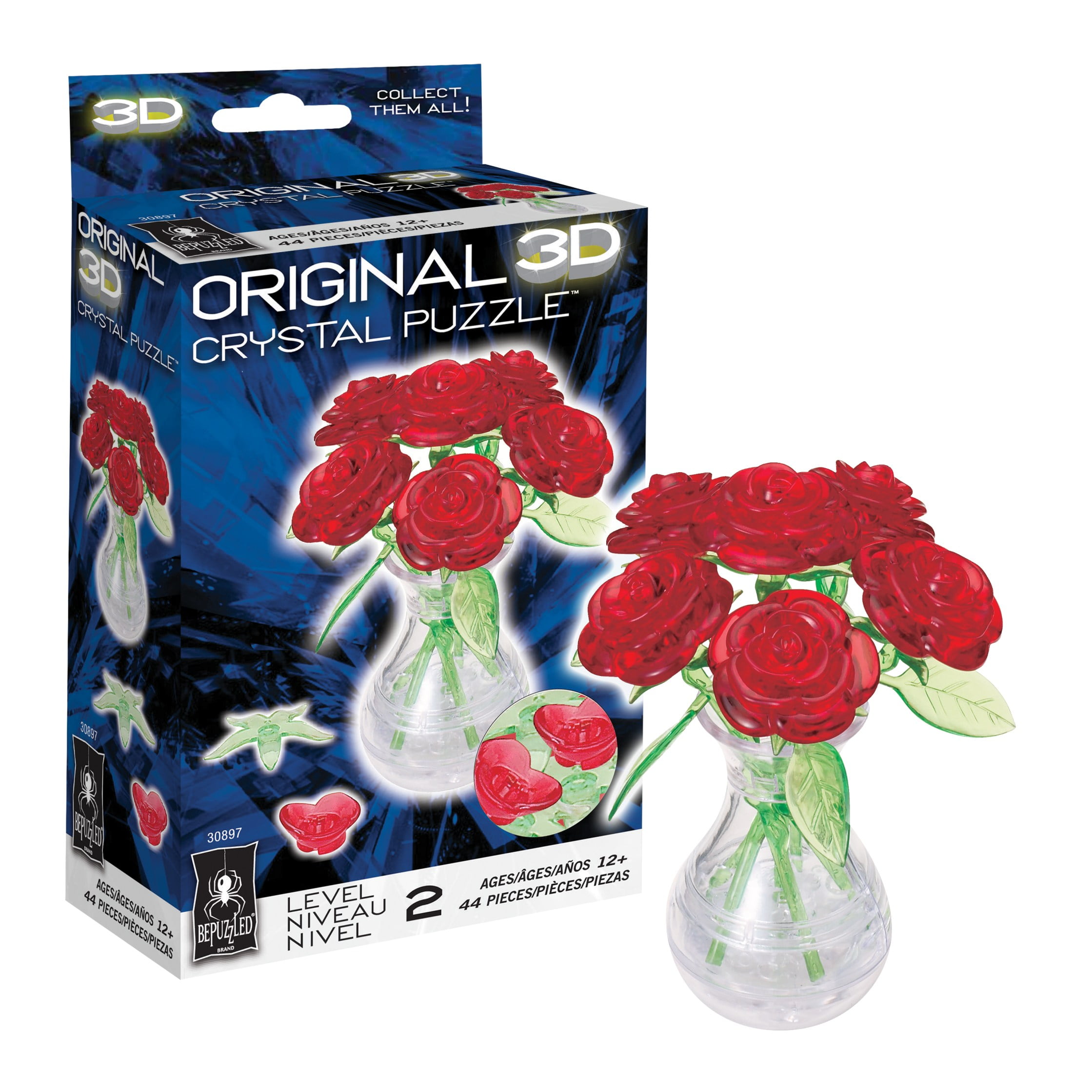 Roses in Vase Original 3D Crystal Puzzle from BePuzzled, Ages 12 and Up