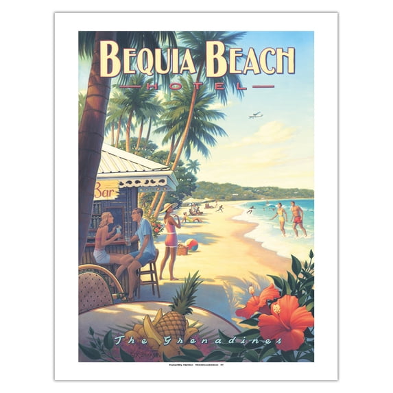 Bequia Beach Hotel - Saint Vincent and the Grenadines - Friendship Beach - Vintage Travel Poster by Kerne Erickson - Bamboo Fine Art 290gsm Paper (Unframed) 17x22in