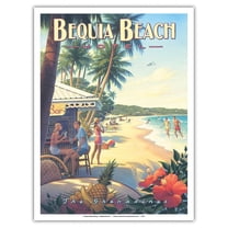 Bequia Beach Hotel - Saint Vincent and the Grenadines - Friendship Beach - Vintage Travel Poster by Kerne Erickson - Master Art Print (Unframed) 9in x 12in