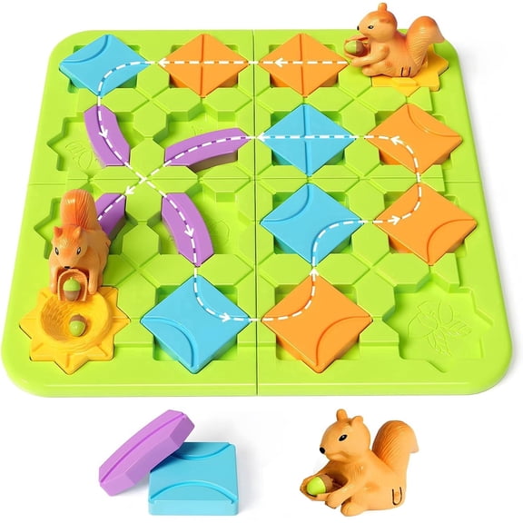 Berallo Maze Brain Teaser Puzzles Squirrel Logic Track Building Blocks STEM Board Game with 118 Challenges 5 Difficulty Levels for Kids Ages 3+