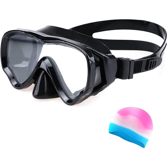 1pack Berallo Kids Goggles with Nose Cover,Anti-Fog Anti-Leak Tempered Glass Lens,Children Snorkel Mask for 4-14 Age(Black)