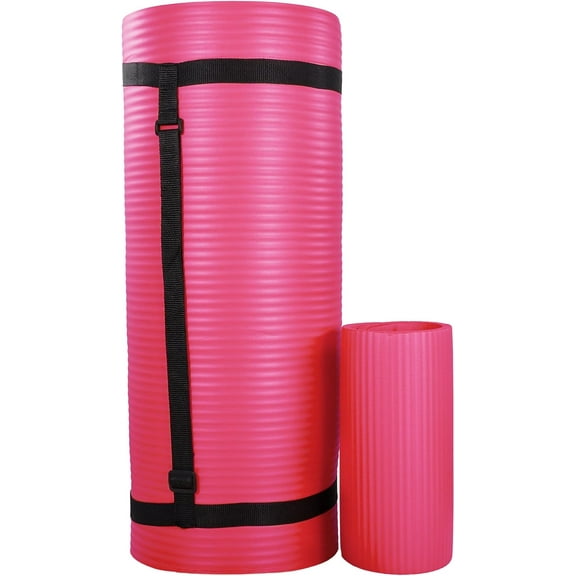 Beran7 1” Thick Yoga Mat, Extra Cushion Non-Slip Exercise Mat for Home Workout, High-Density Foam for Yoga Pilates Stretching, for Beginners & Enthusiasts,Mat & Knee Pad,Pink