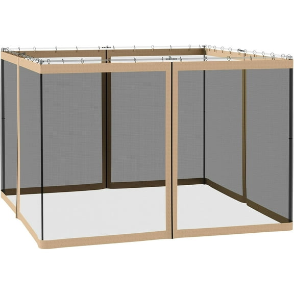 Beran7 10' x 10' Universal Replacement Mesh Sidewall Netting for Patio Gazebos and Canopy Tents with Zippers, Sidewall Only, Beige