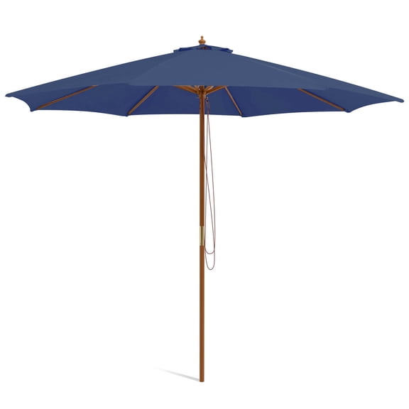 Beran7 10FT Patio Umbrella, Outdoor Table Market Umbrella w/8 Wooden Ribs,Adjustable Heights, Rope Pulley System, Detachable Pole, Wooden Patio Umbrella for Garden, Poolside,Navy