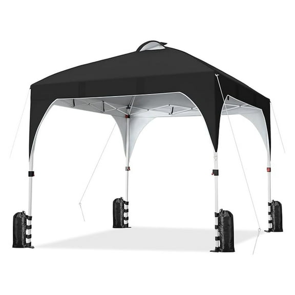 Beran7 10x10 Pop-Up Canopy Tent with 17 Solar LED Lights & Top Vent, Portable Outdoor Canopy Easy Setup Sun Shade Canopy Adjustable Tent with Wheeled Bag, 12 Stakes, 4 Sandbags & 4 Ropes, Black