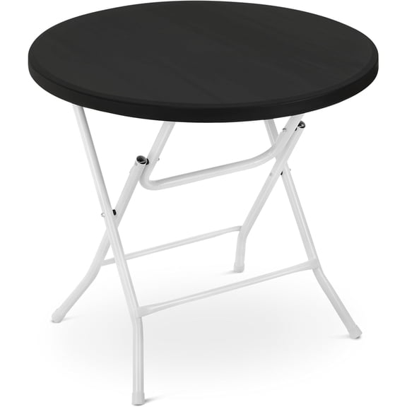 Beran7 2.6ft Folding Table, Portable Plastic Round Table Collapsible Card Craft Table with Steel Legs for Indoor Outdoor, Foldable Utility Dining Table for Commercial Camping Party, Black