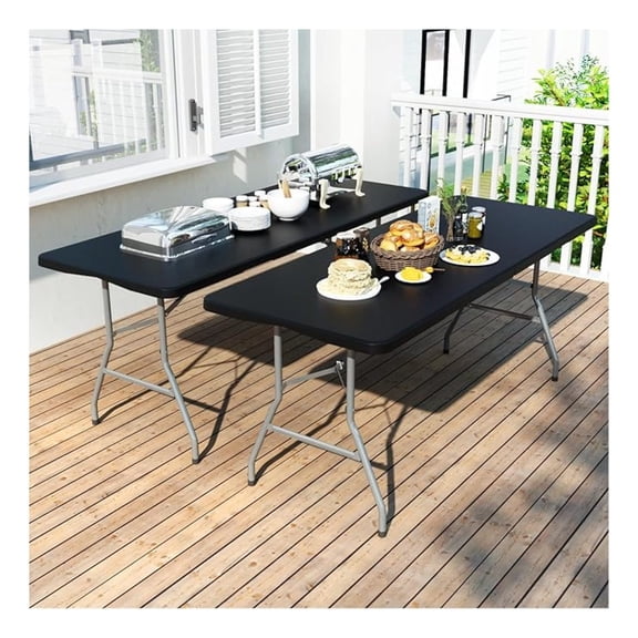 Beran7 2 Pack Foldable Table 6ft, Plastic Folding Table, Portable Heavy Duty Dining Tables with Lock Function & Carrying Handle, Outdoor Indoor Foldable Tables for Camping Party Picnic, Black