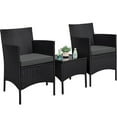 thumbnail image 1 of Beran7 3 Pieces Patio Porch Furniture Set, Outdoor PE Rattan Wicker Conversation Set with Soft Cushions, Glass Coffee Table & 2 Chairs for Garden/Deck/Courtyard/Poolside,Black/Gray, 1 of 5
