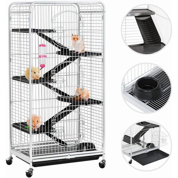 Beran7 52-inch Ferret Cage 6 Level Metal Rat Cage with 3 Front Doors/Feeder/Wheels Small Animal Cage for Ferret/Chinchilla/Bunny/Rabbit/Squirrel