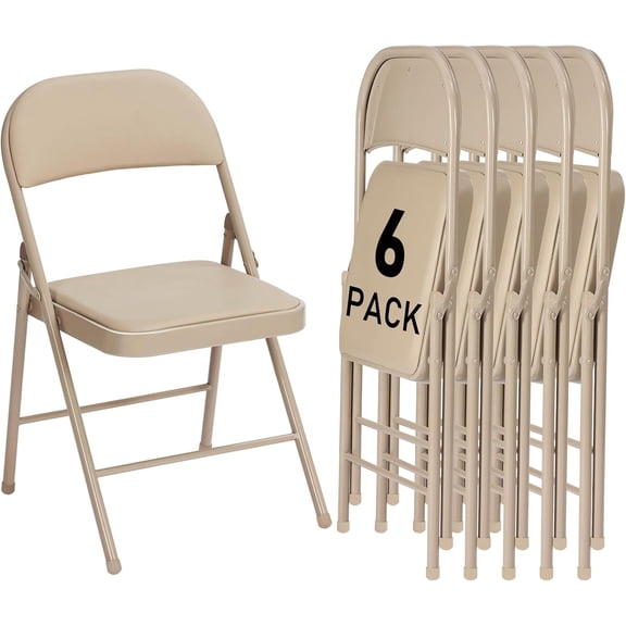 Beran7 6 Pack Khaki Folding Chairs with Padded Cushion and Back for Outside Portable Stackable Commercial Foldable Chairs with Steel Frame for Events Office Wedding Party, 350lbs Capacity
