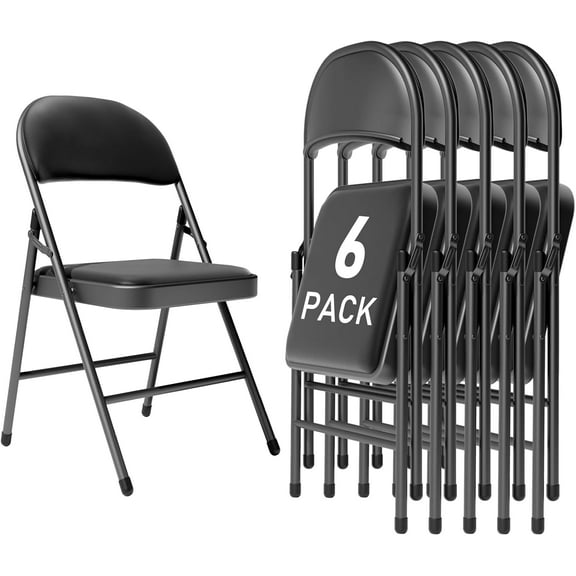 Beran7 Black Padded Folding Chairs 6 Pack, 350LBS Heavy-Duty Steel Frame Foldable Chairs for Indoor Outdoor Wedding Party Dining Events