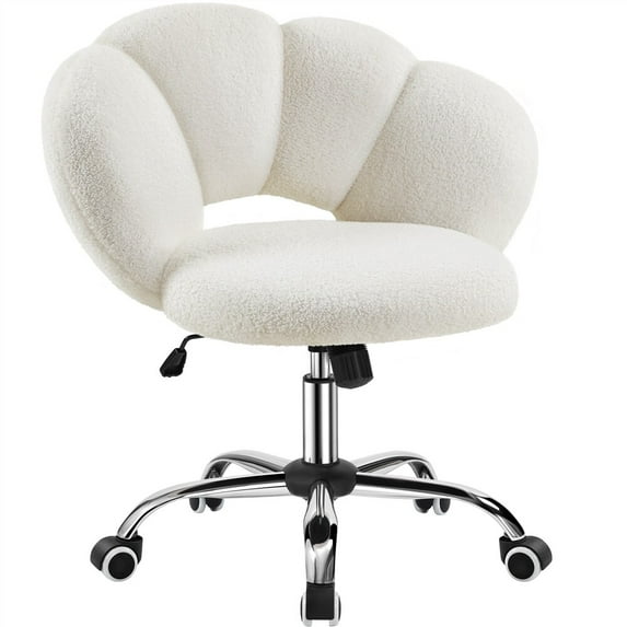 Beran7 Boucle Upholstered Desk Chair Cloud-Shaped Vanity Chair Adjustable Home Office Computer with Rolling Wheels for Living Room, Bedroom,White