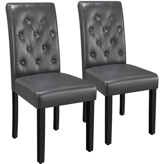 Beran7 Dining Chairs Set of 2 Modern Style Faux Leather Dining Room Chairs with Solid Wood Legs and Button Tufted Padded for Home Kitchen,Gray