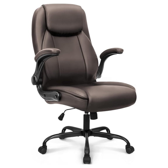 Beran7 Ergonomic Office Desk Gaming Computer Chair Executive High Back Support Flip-up Arms Adjustable Height Swivel Rolling Wheels Comfy PU Leather for Home (Brown)
