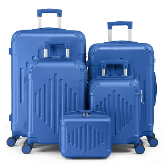 Beran7 Luggage Set 5 Piece Suitcase Sets with TSA Lock Moulded Corner 4 Spinner Wheels, ABS Hardside Trolley Travel Case for Carry On Check-in Business Trip, Dark Blue